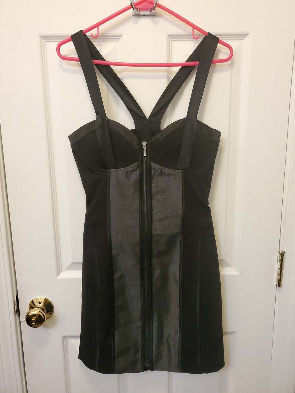 VINTAGE Y2K Archival Bebe Full Zip Bodycon Mini Dress Black Clubwear Corset